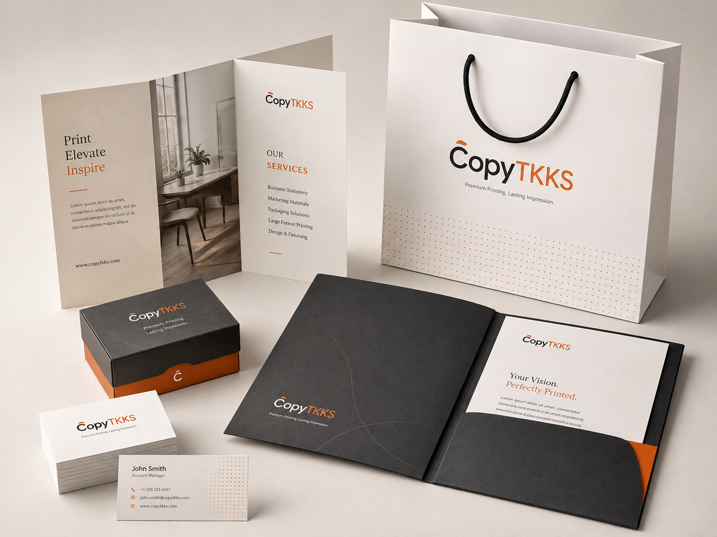 Пример бизнес-полиграфии CopyTKKS: меню, визитки и коробка